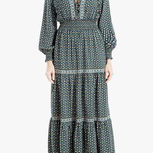 MAX STUDIO L Women's Crepe Tiered Long Sleeve Maxi Dress